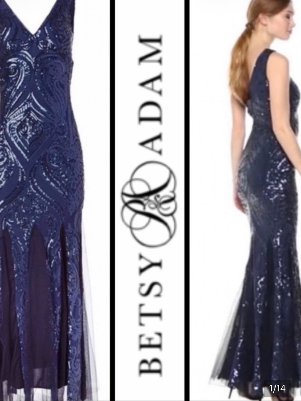 NWT Betsy & Adam Sequin Gown